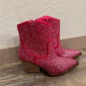 Pink Rhinestone Western Ankle Boots